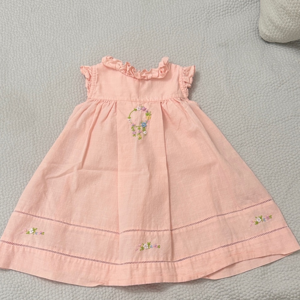 Sophia & Lucas Peach Cotton Dress with Embroidery - Size 9 months